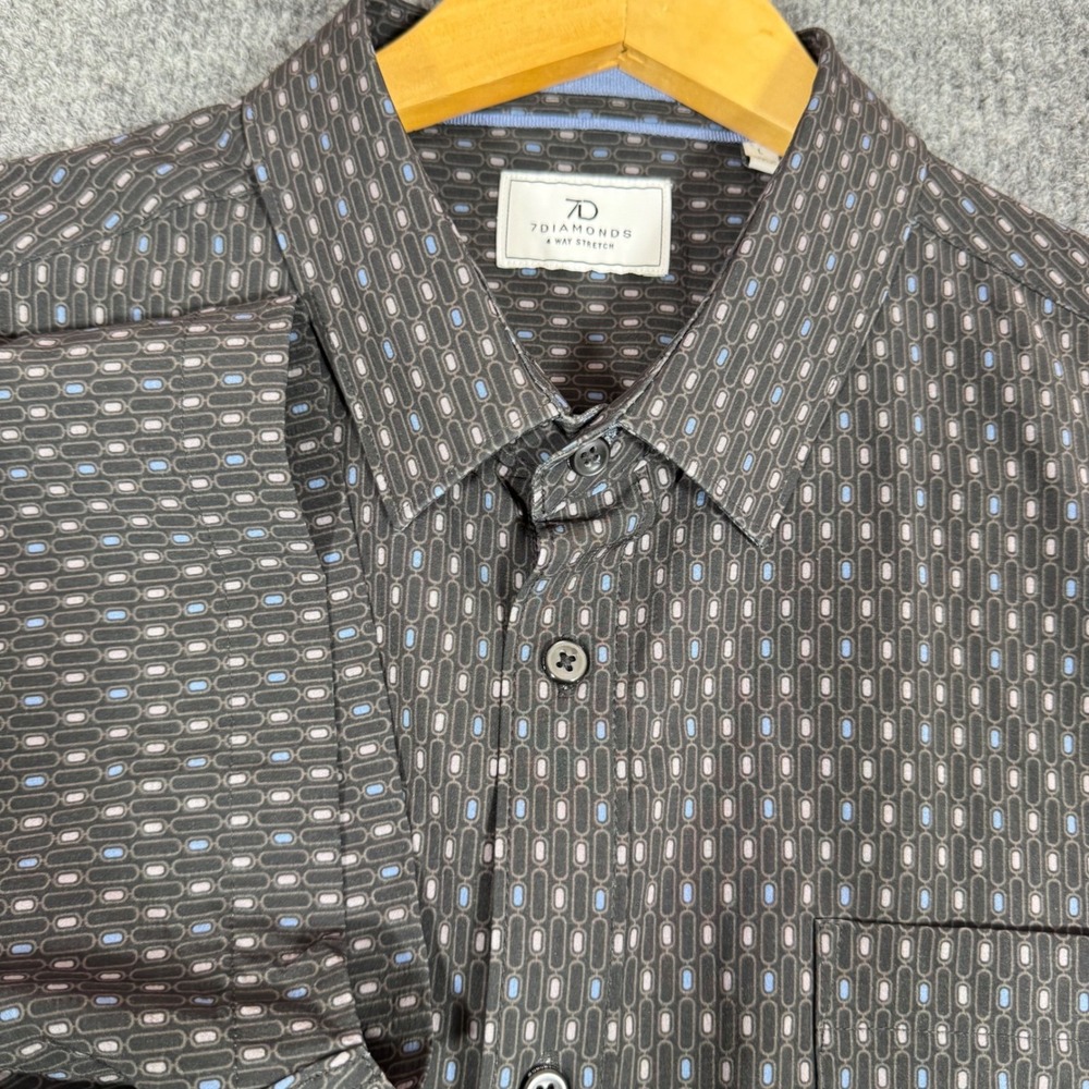 7 Diamonds Calix 4-Way Stretch Woven Shirt Mens XL Gray Geometric S/S EUC